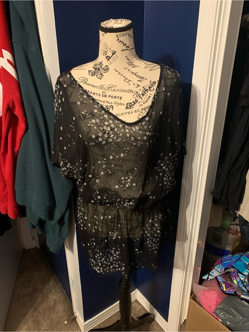 Express Black Sheer Floral Tunic